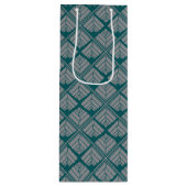 正方形リーフパターンティール（緑がかった色）中立 ワインギフトバッグ (正面)