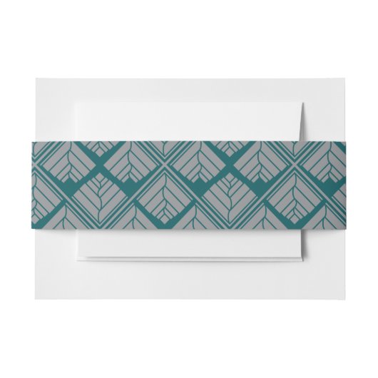 正方形リーフパターンティール（緑がかった色）中立 招待状ベリーバンド (正面例)