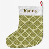 正方形リーフパターン金ゴールドライムライト ラージクリスマスストッキング (裏面)