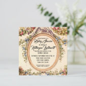 正方形ヴィンテージフランスの水彩バラフローラつる植物 招待状 (スタンド正面)