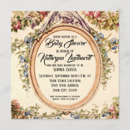 正方形ヴィンテージフランスの水彩バラフローラつる植物 招待状