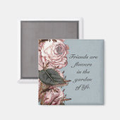 正方形ヴィンテージ縁どバラ – マグネット (正面/裏面)