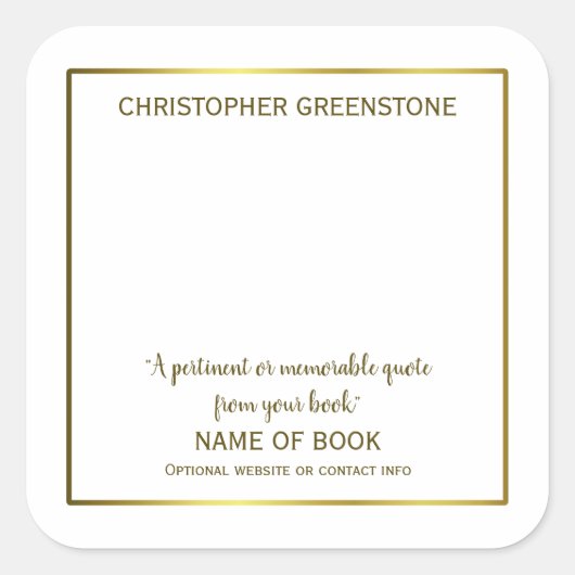 正方形作家署名金ゴールド蔵書票 スクエアシール (正面)