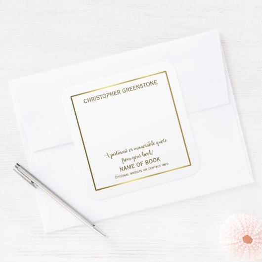 正方形作家署名金ゴールド蔵書票 スクエアシール (封筒)
