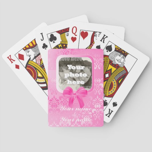 正方形写真テンプレートオンピンクダマスク トランプ (裏面)