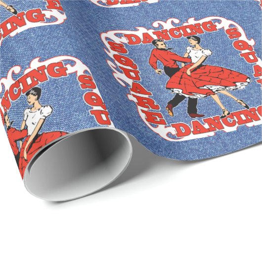 正方形踊りカップルフェイクオンDenim背景 ラッピングペーパー (ロールコーナー)