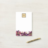 正方形金ゴールドロゴフレームパープルゴールデンフローラホワイト ポストイット (デスク上)