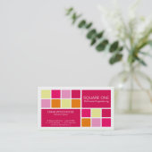 正方形1の白、ピンク及びオレンジ 名刺 (スタンド正面)