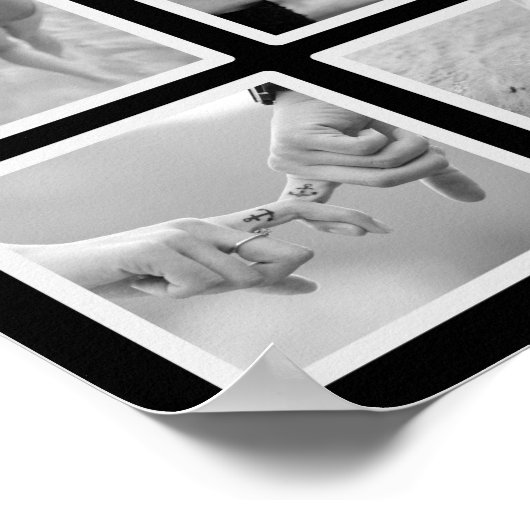 正方形4フォトコラージュ白黒ポスター ポスター (角)