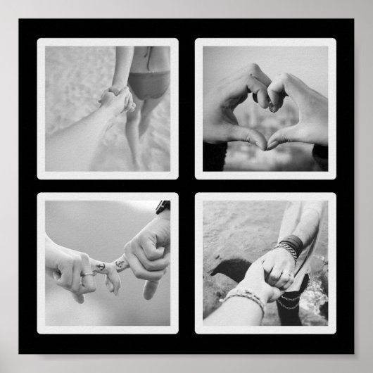 正方形4フォトコラージュ白黒ポスター ポスター (正面)
