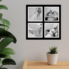 正方形4フォトコラージュ白黒ポスター ポスター