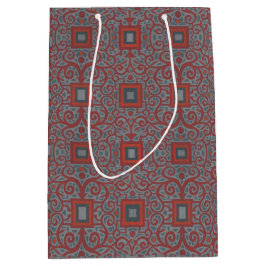 正方形&レース、アラベスク模様、グレーテラコッタ ミディアムペーパーバッグ