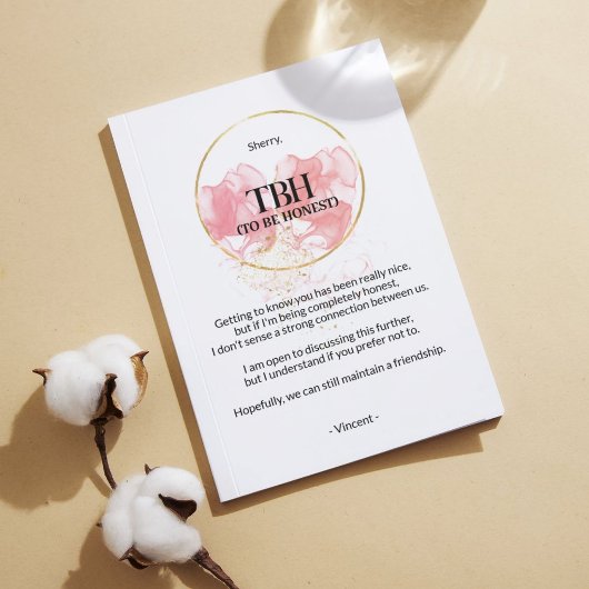 正直になる(TBH)ピンクの別れカード 案内状