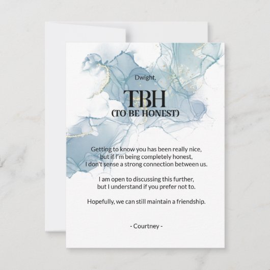 正直になる(TBH)ブルーブレイクアップカード 案内状 (正面)