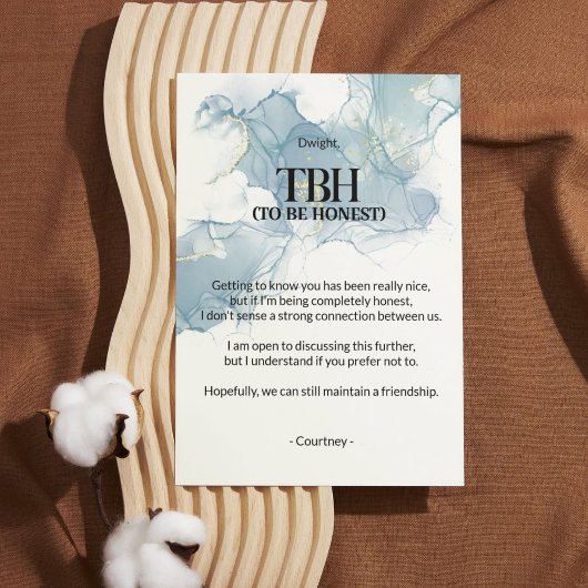 正直になる(TBH)ブルーブレイクアップカード 案内状