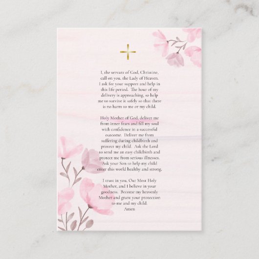 正統派キリスト教妊娠祈りの言葉カード プレイスカード (正面)