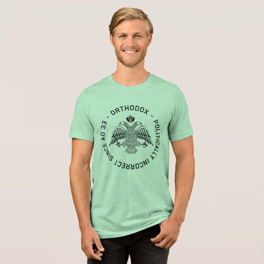 正統派キリスト教政治の誤った芸術 トライブレンドTシャツ (正面全面)