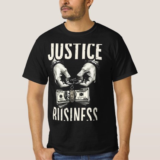 正義が売りに出されている - 大胆な社会風刺Tシャツ Tシャツ (正面)