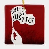 正義のために団結せよ!抗議スローガンのバナー セラミックオーナメント (正面)