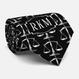正義のはかりで測られるエレガントな銀製の法律のモノグラム ネクタイ
