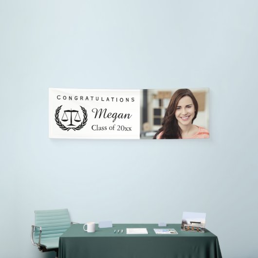 正義のはかりで測られる法律学校の卒業 横断幕 (トレードショー)