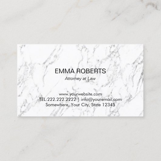 正義のモダンで白い大理石の弁護士の金ゴールドのスケール 名刺 (裏面)