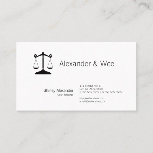 正義の法廷記者のはかりで測られる 名刺 (正面)