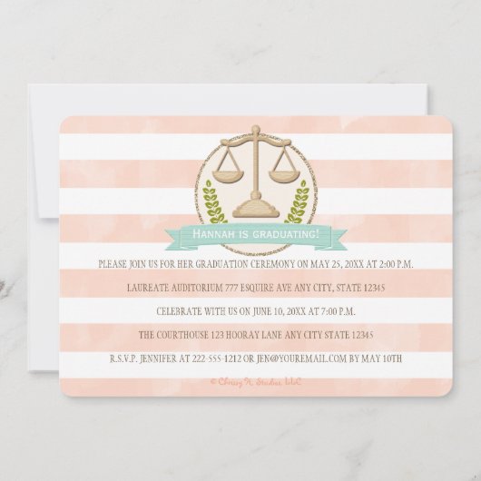 正義の法律学校の卒業のはかりで測られる珊瑚の水 招待状 (裏面)