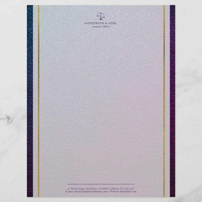 正義の規模レザーフェイク金ゴールド弁護士ストライプ弁護士 レターヘッド (正面)