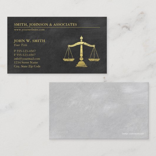 正義の金ゴールド(効果)弁護士のはかりで測られる法律事務所 名刺 (正面/裏面)