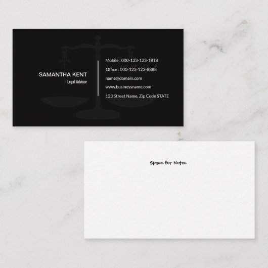 正義の黒の名刺の法律顧問のスケール 名刺 (正面/裏面)