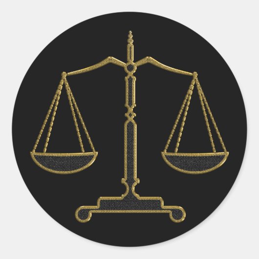 正義はかりで測の金ゴールド – 法律ステッカー ラウンドシール (正面)