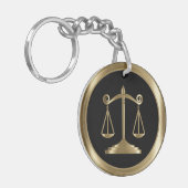 正義はかりで測の |法律 |弁護士 – ブラック&金ゴールド キーホルダー (正面左)