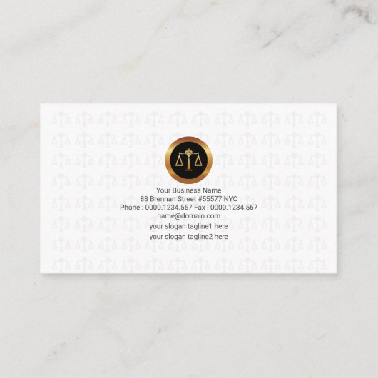 正義カバーの法律のスケールのブロック 名刺 (裏面)