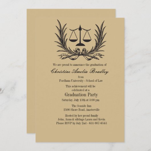 正義リース法学校卒業招待状 招待状 (正面/裏面)