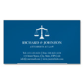 正義弁護士の懇願者の法律事務所の青いスケール マグネット名刺 (正面)