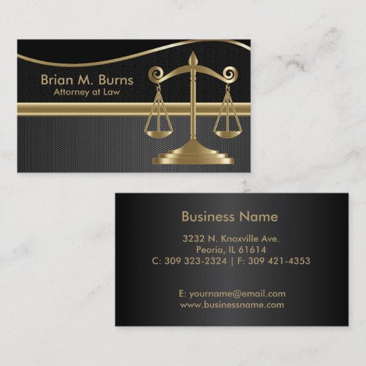 正義|弁護士のはかりで測られる法律| -金ゴールドおよび黒 名刺 (正面/裏面)