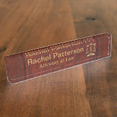 正義|弁護士|の素朴で赤い革のはかりで測られる デスクネームプレート (側面)