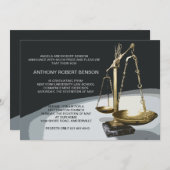 正義、法律学校の卒業Invitの金ゴールドのスケール 招待状 (正面/裏面)