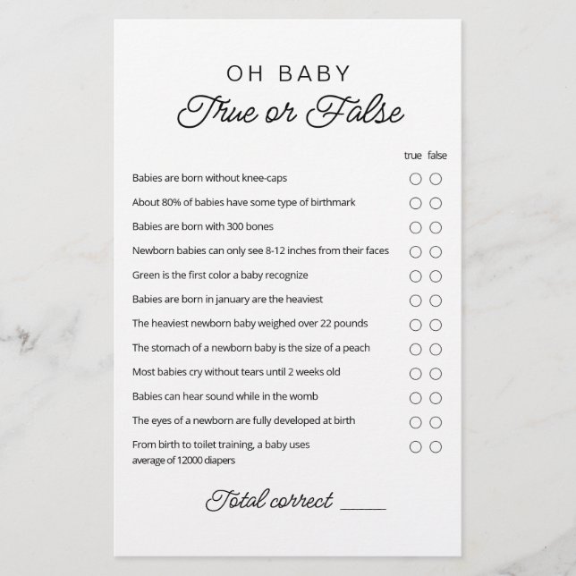 正解または偽ゲームベビートリビアゲーム (正面)