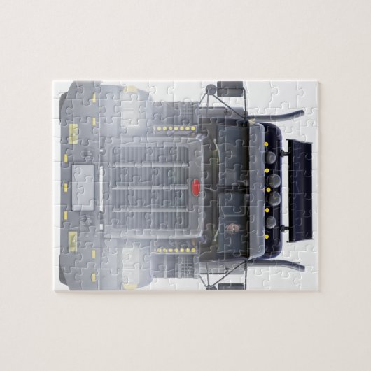 正面図のライトが付いている半黒のトラック ジグソーパズル (横)