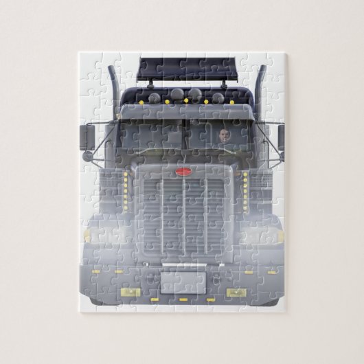 正面図のライトが付いている半黒のトラック ジグソーパズル (縦)