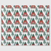 正面図のヴィンテージの赤いトラックのクリスマスツリー ラッピングペーパー (フラット)