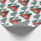 正面図のヴィンテージの赤いトラックのクリスマスツリー ラッピングペーパー (角)