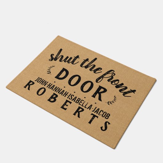 正面玄関のおもしろいでカスタムで素朴なバーラップを締めて下さい ドアマット (アングル)