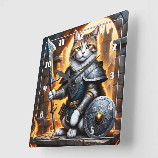 武具入り貴猫 スクエア壁時計 (傾斜)