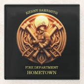 武勇を象徴する消防署バッジ ガラスコースター (正面)