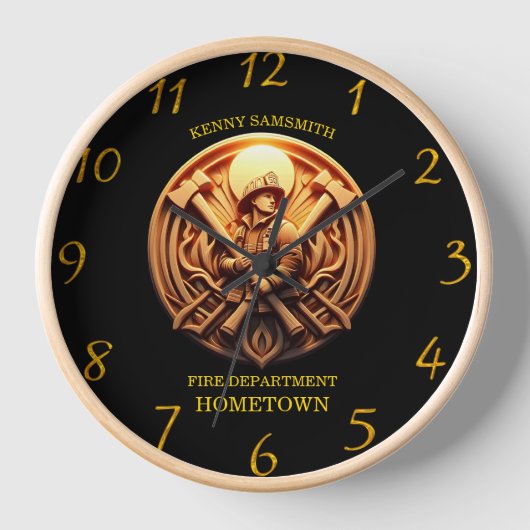 武勇を象徴する消防署バッジ 壁時計 (正面)