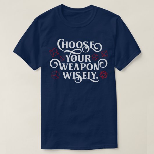 武器を賢く多面体のサイコロセット Tシャツ (デザイン正面)