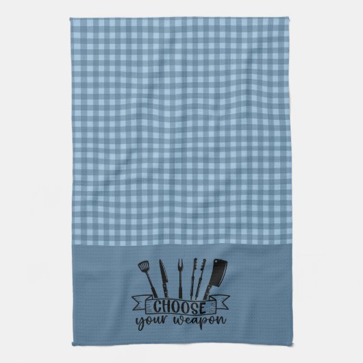 武器を選ぶ – ブルーバッファロープレイド キッチンタオル (縦)